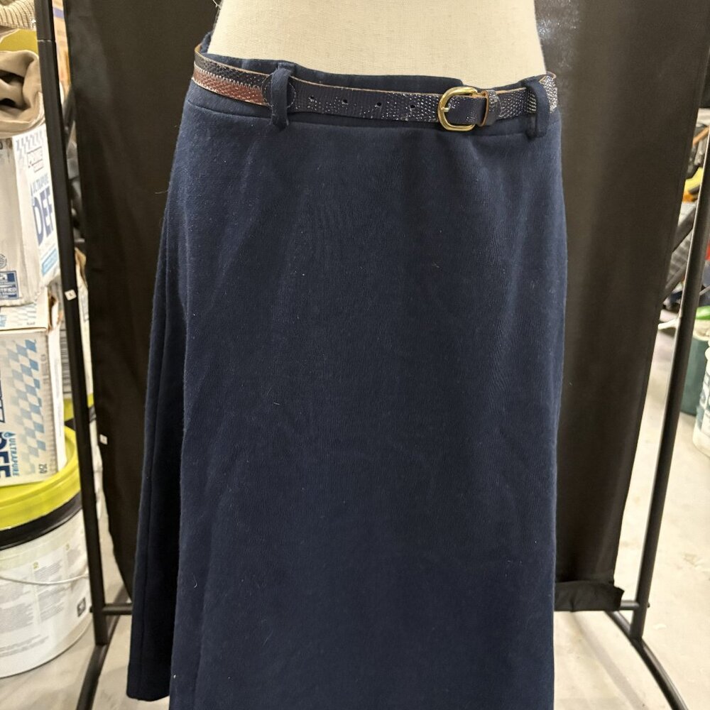 Navy Blue Vintage Skirt with Vintage Real Leather Belt